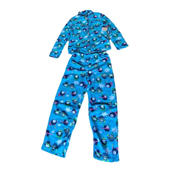 NWT Joe Boxer Girls Pajama Set 2Pc XL Blue Penguins 100% Sleepwear - Picture 1 of 9